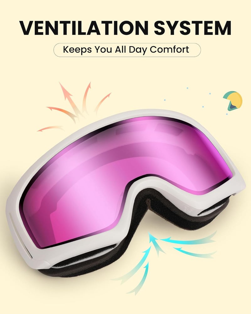 Snower Kids Ski Goggles, Anti-Fog Snow Goggles with OTG Design, 100% UV Protection, HD Lens for Kids Boys Girls - Image 5